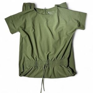 Albion Fit Olive Green Utility Jumpsuit Romper Elastic Waist Drawstring Zip